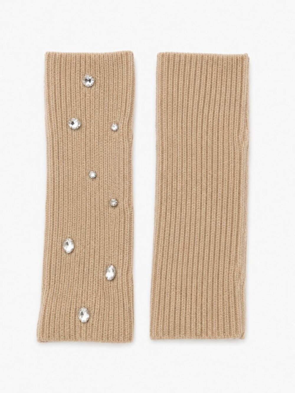Steve Madden Biscotti Ribbed Knit Arm Warmers w/ Crystal Accents - NWT $42 MSRP